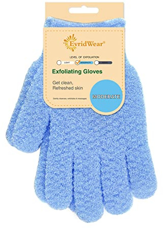 Evridwear Exfoliating Glove for Shower Men and Women, Dual Texture Bath Body Scrub Gloves Dead Skin Cell Remover for Home Spa, Massage, with Hanging Loop (1 Pair Moderate)