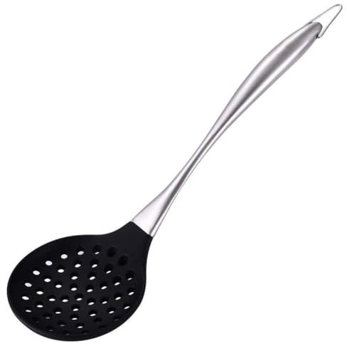 Honglida Cuchara ranurada de silicona para Wok Skimmer de alta calidad, colador sin BPA, mango de acero inoxidable de 600ºF, 14 pulgadas para utensilios de cocina antiadherentes (negro)