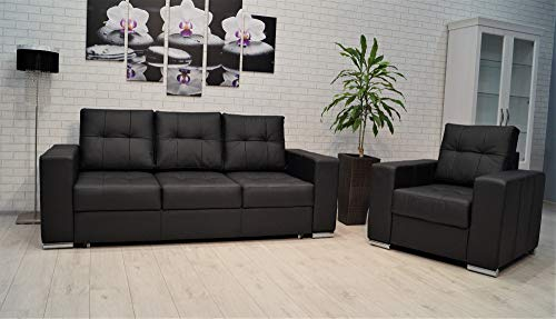 Quattro Meble Echtleder Sofagarnitur Mallorca Pik FS 3 er 205cm mit Schlaffunktion + Sessel Ledersofa Echt Leder Couchgarnitur Möbel Set große Farbauswahl