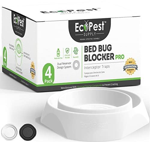 Bed Bug Interceptors – 4 Pack | Bed Bug Blocker (Pro) Interceptor Traps (White) | Eco Friendly Insect Trap for Bed Legs | No Chemicals or Pesticides | Monitor, Detector, and Trap for Bed Bugs
