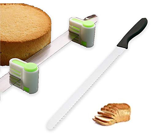 10-Inch Serrated Bread Knife - High Carbon Stainless Steel Cake Cutter With Two Green Splitters