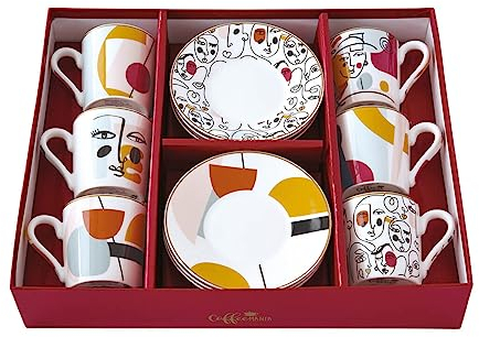 Easy life - easy life servizio caffe' set 6 tazzine espresso in porcellana capacita' ml. 100 con piattini in gift box linea modernism r0126#modn
