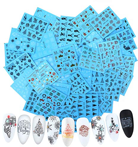 MWOOT 48 Hojas ChristmasTransferencia Agua Pegatinas Uñas,Navidad Nail Art Stickers Calcomanías Uñas Etiquetas Engomadas para DIY Nail Tips Decoracion