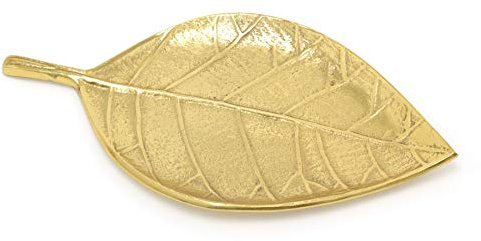 Elegant Gold Metal Leaf Decorative Tray | Aluminium Storage Display Vanity Tray | Botanical Display Plate