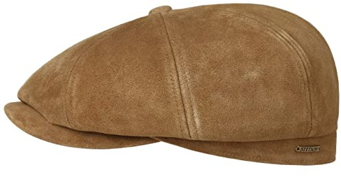 Stetson Hatteras Calf Split Flat Cap Herren Leder Kalb Gefüttert Baumwolle Wärmeisolierend Ballonmütze Sommer Winter Schirmmütze Cognac XXL (62-63 cm)