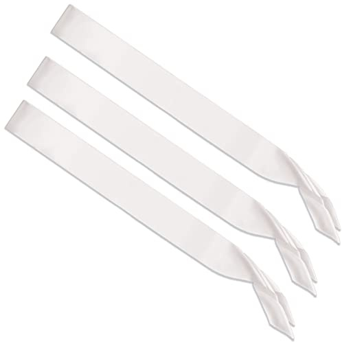 Beistle 3 bandas blancas de tela satinada en blanco, accesorio personalizable para bodas, despedidas de soltera, desfiles, regreso a casa, desfiles, 33 x 4 pulgadas