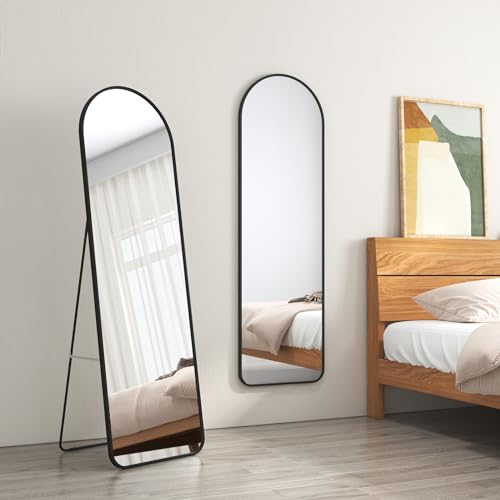 EMKE Standspiegel Schwarz 147x45cm Ganzkörperspiegel Groß mit Schwarzer Aluminiumrahmen ganzkörperspiegel stehspiegel für Schlafzimmer, Wohnzimmer, Flur und Garderobe