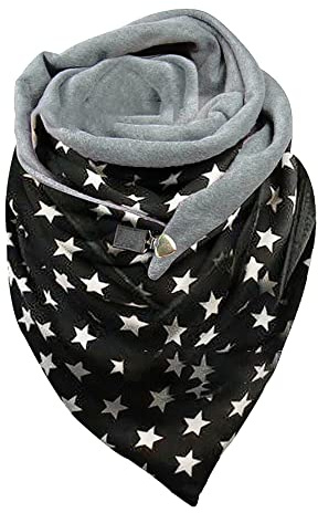 Hiseng Damen Schals Groß Dreieck Winter Dreieckstuch Stern Drucken Warmer Button Knopf Karoschal Winterschal Herbstschal Lieblingsschal Scarf Soft Wrap Lange Stola