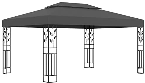 Hommdiy Pavillon mit Doppeldach Witterungsbeständig Gartenzelt Partyzelt Festzelt Gartenpavillon Bierzelt Garten 3x4 m Anthrazit
