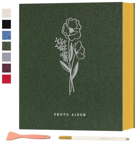 Lanpn Álbum de fotos autoadhesivo, álbum de fotos de lino, páginas magnéticas adhesivas, capacidad para diferentes tamaños de 10x15cm 13x18cm A4 A5 (Grandes-20 hojas/40 páginas, verde)