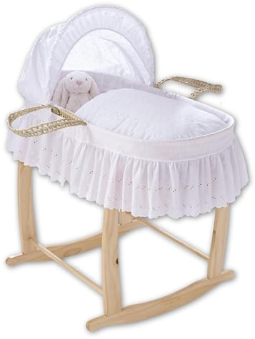 Clair de Lune Babykorb mit Broderie Anglaise Palme, mit Deluxe-Schaukelständer, Babywiege 75 x 28 cm