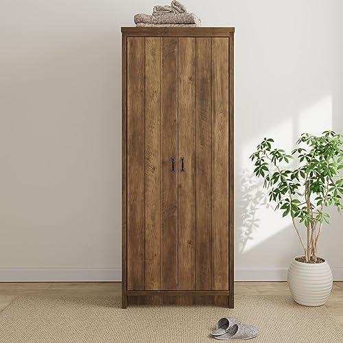 GFW Boston 2 Door Wardrobe, Knotty Oak Wood Effect Bedroom Wardrobe with Hanging Rail and Storage Shelf, Industrial Style Furniture