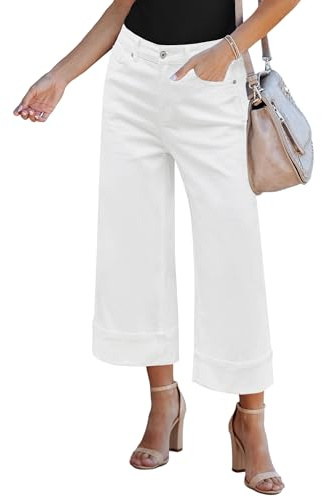 GRAPENT Womens Capris Wide Leg Cropped Jeans Pants - Off White XX-Large/22
