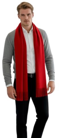 LA FERANI Herren Kaschmir Schal dünn leicht Frühling 200x70 Kaschmirschal Rot elegant extra geschmeidig einfarbig formelle Casual Anlässe Uni Farbe Herrenschal S2 (Rot)