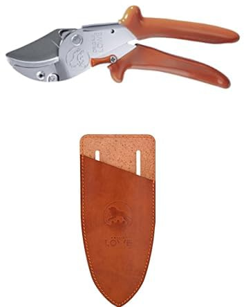 Original LÖWE Set bestehend aus Amboss Profi Gartenschere 10.107 mit Bypass Geometrie für Schneidearbeiten im Obstbau & Klingenschutz und Holster 9808 zum Schutz beim Tragen am Körper vor Verletzungen