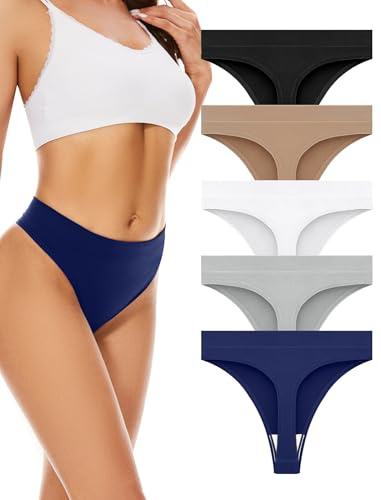 VOENXE Tanga Culotte sans Couture Femme,String Invisible Sport Taille Haute | sous-Vêtements Seamless Thong Women Underwear,Panties Slip Microfibre Féminins,Sexy Chic Culottes No Show Soft Panty,Lot De 5