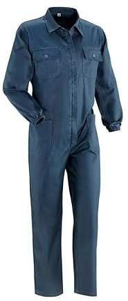 Blauer Arbeitsanzug für Herren aus 100 % Baumwolle, 250 g, Ganzkörperanzug für Herren mit Taschen – elastische Handgelenke – abgedeckter Frontreißverschluss – Zollhalter – Industrie und Bauwesen – XL