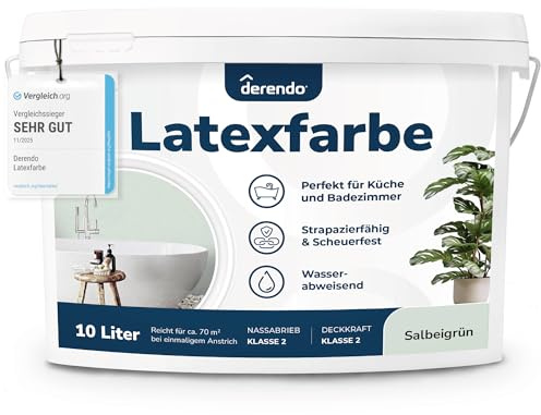 derendo Latexfarbe Grün Salbeigrün abwaschbar hohe Deckkraft Innenfarbe matt 10l