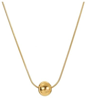 CrownOfRibbons Gold Ball Necklace for Women, Minimalist Round Bead