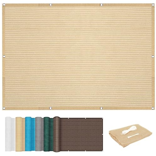 Sonnensegel Balkon Sichtschutz mit Ösen 1.2 x 2.2 m Hdpe Gewebe Uv-Beständig Schattiernetz Beschattungsnetz Garten mit Ösen Befestigungs Kit für Garten Balkon Terrasse Patio, Creme Farben