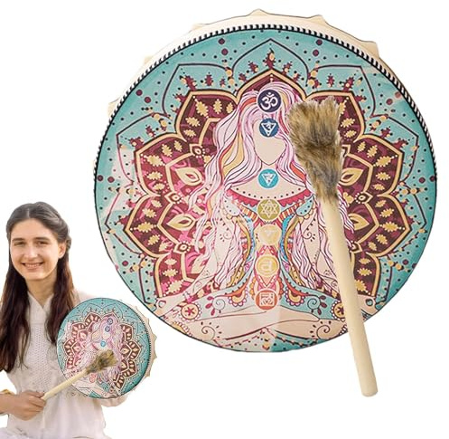 Tambor de mano chamánico, tambor chamánico hecho a mano | Tambor de mano chamán hecho a mano de cuero PU | Herramienta de sonido auténtica para música espiritual, suministros de chamán