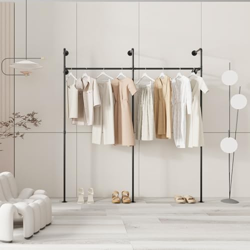 YheenLf Kleiderstange für Wandmontage,Metall Garderobenständer,203x220cm | Kleiderständer Industrial 300kg Traglast,Offener Kleiderschrank System,Offener Garderoben zum Schlafzimmer