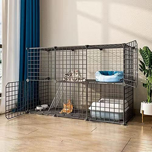 Katzenkäfig - Katzenlaufstall, Katzenkäfige, Katzenkiste, Welpenlaufstall, DIY-Katzenzwinger mit Tür für Kätzchen und kleine Tiere - Schwarz (Zubehör nicht im Lieferumfang enthalten) (Größe: