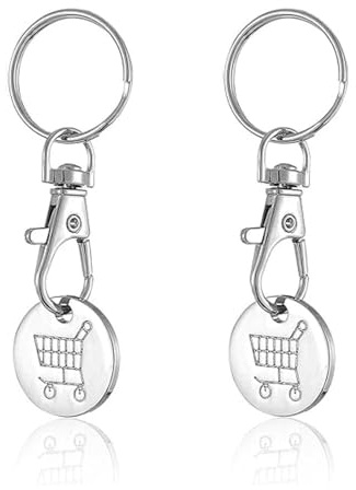 Sixstore 2pcs Trolley Coin Keyring UK Set, Shopping Trolley Token Keyrings for Supermarket Cart Key, New Pound UK Coin Trolly Shopping Coin Key Ring