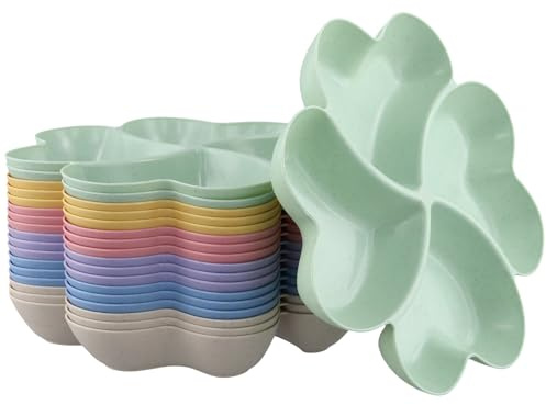 MAHIONG 18 st mellanmålsbricka i plast, 23 x 3 cm förrätt, serveringsfat, färgglada 4 sektioner, återanvändbara fackbrickor för mat, muttrar, godis