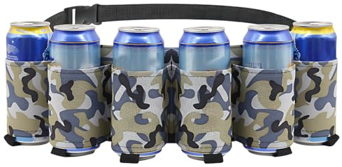 WBZOWRB 1 Stück Biergürtel Portable Trinker, Portable Trinker Bier Soda Kann Gürtelhalter 6 Getränke Für Camping Wandern Outdoor Party,Festival Gadget,Papa Geschenk (Khaki-Tarnung)