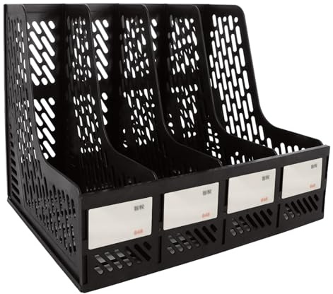 ASelected File Holder Folding Bookshelf,4 Vertical Plastic Magazine Holders Desk Organizer Document Folder For Office Organization And Storage (Black)