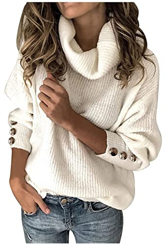 KDEIHT Strickpullover Damen Casual Pulli Winter Warm Sweatshirt Langarm Rollkragenpullover Oversized Sweatshirts Elegant Strickpullover Rollkragen Bluse Mode Sweater Bequem Langarmshirt
