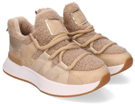 85478 Zapatillas Deportivas para Mujer con Forro de Borreguillo, Suaves y Comodas, Diseno Moderno, Cierre de cordoneras, Ideal para Otono-Invierno. Beige Talla 40