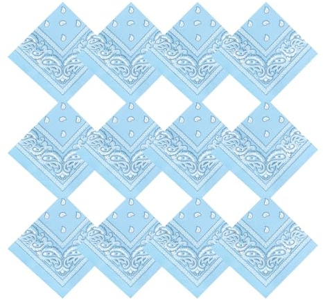 Pistha 12 Pack Bandanas for Women Men Cowboy Bandana Handkerchief Headband Face Mask Bulk for Party Costume (12, Sky Blue)