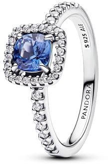 Pandora Damen Ring Silber Quadrat Glitzer Blau 193555C01