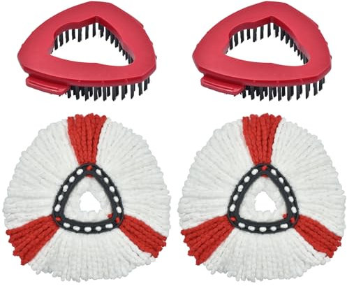 Set de Serpillières Têtes de Rechange 2 Microfibre pour Balai à Franges, 2 Brosse de Base pour Balai à Franges pour EasyWring Spin Mop Recharges de Serpillère Microfibre à Nettoyage Facile