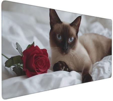 Gaming Mauspad XXL Katze Mousepad 1000x500x4mm Rose Verlängertes Mauspad Schreibtischauflage,Genähte Kanten Mauspad,Verbessert Präzision und Geschwindigkeit Wasserdicht Geeignet für Büro und Spiele