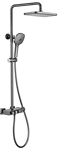 Faucet Ensemble combiné de Douche à Boutons Gris, Ensemble de robinets de Douche de Salle de Bains muraux avec Pomme de Douche, Douche à Main multifonctionnelle, Bec de Baignoire Faucet