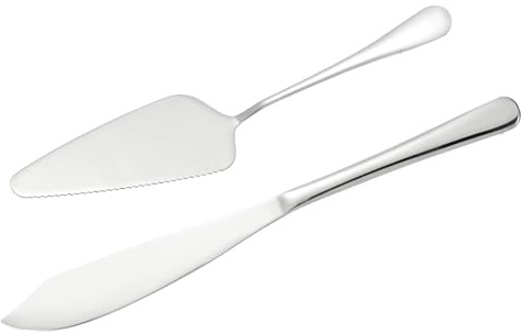 sourcing map Cake Knife and Server Set, 11/9 Inch Cake Cutting Set, Stainless Steel Cake Serving Set Pastry for Pizza Cutter Spatula Birthday Bridal Party Gift, Silver