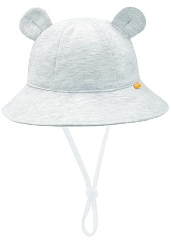 SEYUFN Baby Sonnenhut Mädchen UV Schutz 50 Mütze Kinder Jungen Sommer Bärenohr Hut Kleinkind Unisex Verstellbarem Bindebändern Fischerhut (DE/NL/SE/PL, Alter, 6 Monate, 12 Monate, Grau)