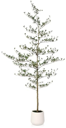 VeriNatural Artificial Black Olive Tree 7FT - Faux Olive Trees with Modern White Planter & Moss for Indoor Home Decor - UV Resistant Potted Tall Fake Plants for Living Room Office Porch Outdoor, VN124