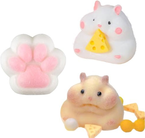 SSKHE 3 Stück Katzenpfoten, Squishy, Hamster, Squishy, Fufu Yoyo Taba Squishy Riese, Kawaii Squishy Katze, Squishy Anti-Stress, Anti-Stress-Spielzeug, Squishy Katze und Hamster für Kinder und