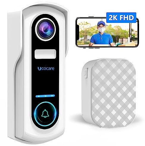 UCOCARE 2K/4MP Campanello Senza Fili da Esterno, Citofono Senza fili da Esterno Wifi Campanello Video, Citofono Telecamera, Alimentato a Batteria, Rilevamento Movimento, IP67 (Campanello USB)