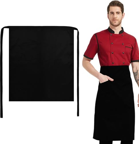 QINGZY Grembiule Cameriere Nero, 70x70cm Mezzo Grembiuli da Cucina con 1 Tasche, Vita Corta Chef Grembiule per Uomini Donne per Bistrot, Bar, Ristorante