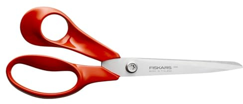 Fiskars Tijeras universales para tejidos y manualidades Classic, Para Zurdos, Longitud total: 21 cm, Tornillo Torx mejorado y mango más ergonómico, Acero/Plástico, Rojo, 1075036