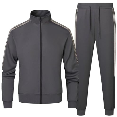 Clufar Trainingsanzug Herren mit Reißverschluss Jogginganzug Herren 2 Piece Freizeitanzug Männer Langarm Tracksuit Sportswear Teenager Grau Atmungsaktiv,L Grey