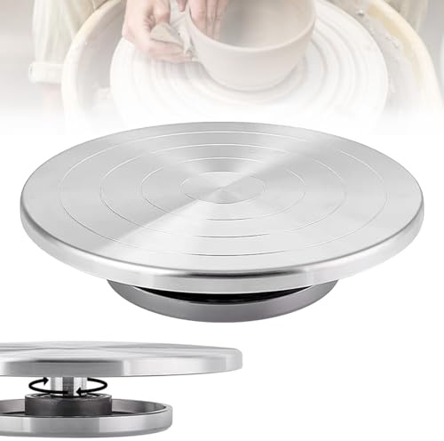 TAZZOR Töpferscheibe, 25cm Aluminium Drehscheibe Craft Clay Drehteller | DIY Tonwerkzeuge Doppelseitige Kuchenkeramik Drehscheibe, 360° Rotating & Non-Slip for Ceramics, Clay Figures and Crafts