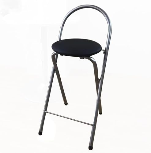 Sgabello da bar pieghevole nero con schienale e poggiapiedi, sedia imbottita per cucina, casa, sala da pranzo, 1 sedile da 65 cm, design salvaspazio