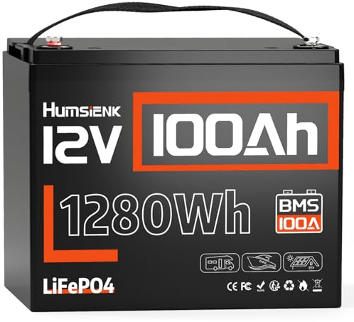 Humsienk 12V 100AH LiFePO4 Battery,1280Wh Lithium Battery built in 100A BMS & Low Temperature Protection, Max.15000 Deep Cycles,for RV, Boat,Campervan,Backup Power,Home Energy Storage