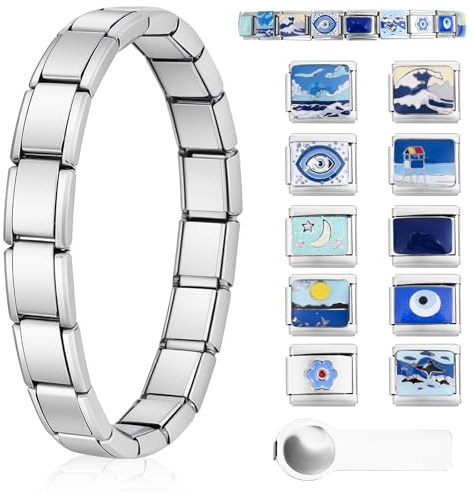 Pulsera de charms italianos de Ouxayapl en oro, set de pulseras con charms italianos, módulos desmontables DIY para pulseras de 9mm, pulseras de charms italianos en oro con herramienta de apertura